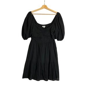 Coquette Black‎ Mini Dress Tiered Baby Doll Puff Short Sleeves Milkmaid Boho L
